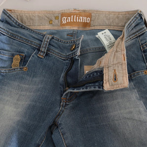 John Galliano Blue Washed Mid Waist Skinny Casual Denim Pants