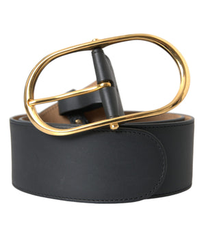 Dolce &amp; Gabbana Black Leather Classic Metal Oval Buckle Belt