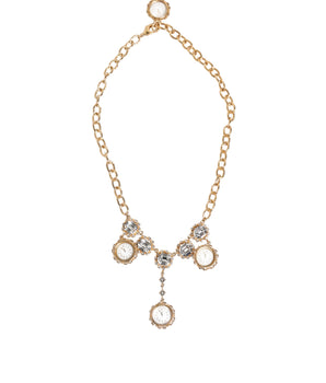 Dolce &amp; Gabbana Gold Crystal Clock Pendant Jewelry Necklace