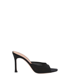 Amina Muaddi Black Fabric Stiletto Heel Sandals