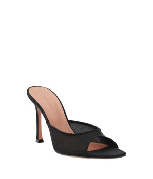 Amina Muaddi Black Fabric Stiletto Heel Sandals