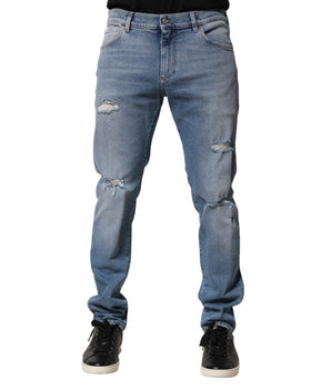 Dolce & Gabbana Blue Distressed Cotton Slim Men Denim Jeans