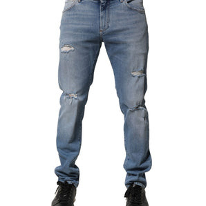 Dolce & Gabbana Blue Distressed Cotton Slim Men Denim Jeans