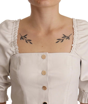 PINKO White Square Neck Button Down Crop Blouse