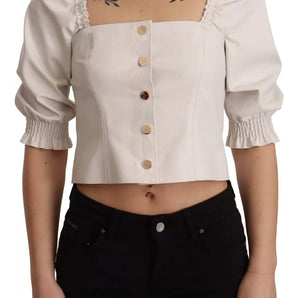 PINKO White Square Neck Button Down Crop Blouse