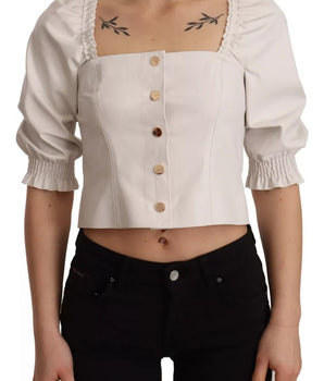 PINKO White Square Neck Button Down Crop Blouse
