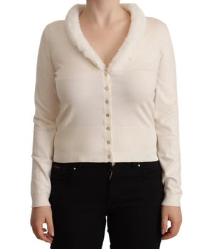 Liu Jo White Viscose Long Sleeves Fur Shearling Blouse