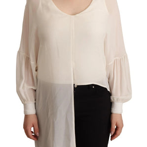 Patrizia Pepe Off White Silk Long Sleeves Deep Vneck Top