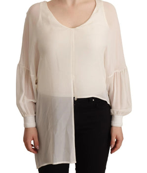 Patrizia Pepe Off White Silk Long Sleeves Deep Vneck Top