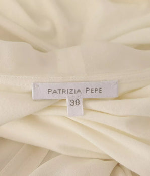Patrizia Pepe Off White Silk Long Sleeves Deep Vneck Top