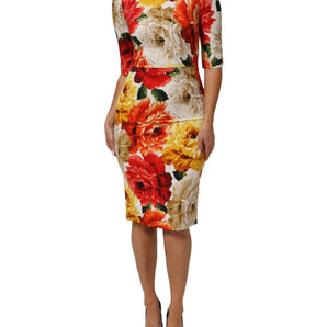 Dolce & Gabbana Multicolor Floral Print Viscose Sheath Dress