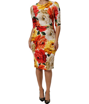 Dolce & Gabbana Multicolor Floral Print Viscose Sheath Dress
