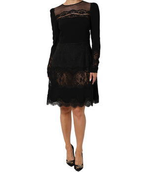 Dolce & Gabbana Black Floral Lace Trim Sheath A-line Dress