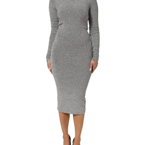 Dolce & Gabbana Gray Nylon Bodycon Sheath Long Sleeves Dress