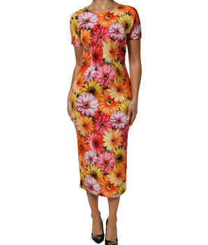 Dolce & Gabbana Multicolor Floral Print SilkSheath Midi Dress