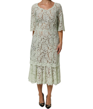 Dolce & Gabbana Mint Green Floral Lace Trim Midi Dress