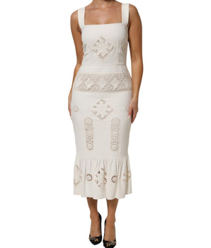Dolce & Gabbana White Floral Lace Sleeveless Midi Dress