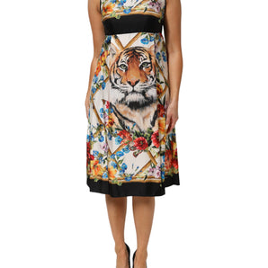 Dolce & Gabbana White Tiger Floral A-line Sleeveless Dress