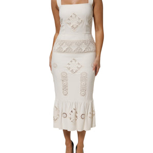 Dolce & Gabbana White Floral Lace Sleeveless Midi Dress