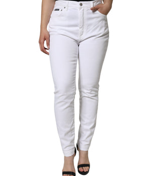 Dolce & Gabbana White AUDREY Cotton Logo Skinny Denim Jeans