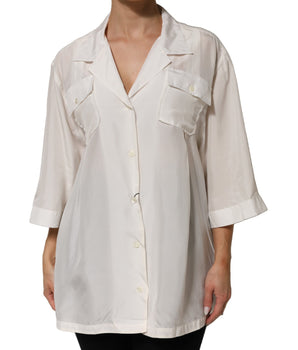Dolce & Gabbana Off White Silk Button Down Polo Shirt Top
