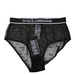 Dolce & Gabbana Black Lace Nylon High Waist Panty Underwear