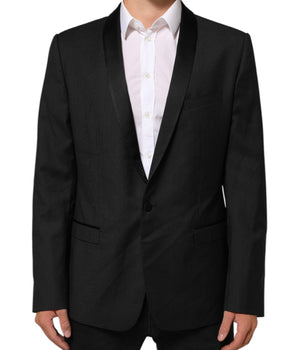 Dolce & Gabbana Black Wool GOLD 1 Button Suit Coat Blazer