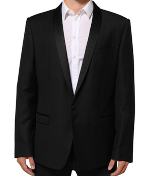 Dolce & Gabbana Black Wool GOLD 1 Button Men Suit Blazer