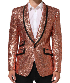 Dolce & Gabbana Pink Sequin SICILIA 1 Button Men Suit Blazer