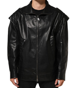 Dolce & Gabbana Black Leather Full Zip Biker Blouson Jacket