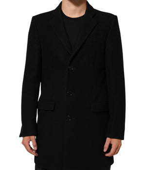 Dolce & Gabbana Black Wool Buttoned Men Trench Coat Jacket