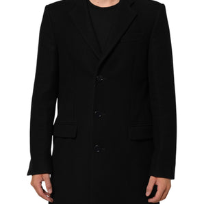 Dolce & Gabbana Black Wool Buttoned Men Trench Coat Jacket
