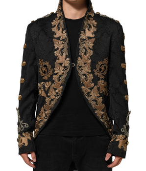 Dolce & Gabbana Black Brocade Embroidery Men Coat Jacket