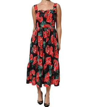 Dolce & Gabbana Multicolor Floral Cotton Poplin Midi Dress