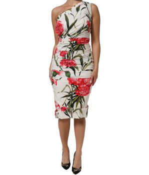 Dolce &amp; Gabbana White Floral One Shoulder Sheath Dress