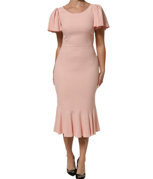 Dolce & Gabbana Pink Viscose Short Sleeves Sheath Midi Dress