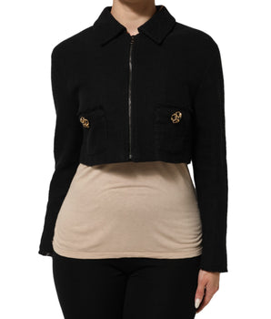 Dolce & Gabbana Black Cotton Full Zip Cropped Coat Jacket