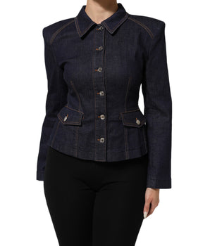 Dolce & Gabbana Dark Blue Cotton Collared Denim Coat Jacket