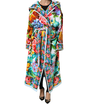 Dolce & Gabbana Multicolor Floral Print Belted Bathrobe Coat Jacket