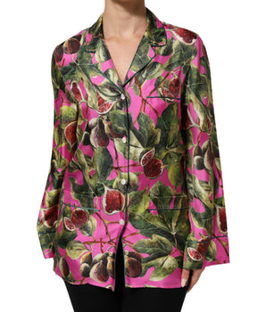 Dolce & Gabbana Hot Pink Fig Printed Silk Shirt Blouse Top