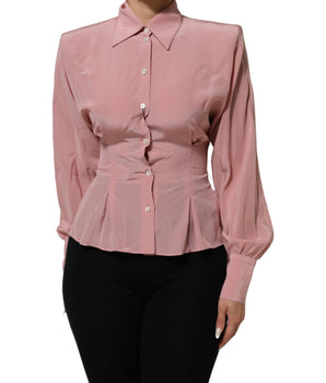 Dolce & Gabbana Pink Silk Collared Long Sleeves Blouse Top
