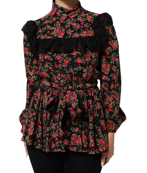 Dolce & Gabbana Black Floral Print Long Sleeve Blouse Top