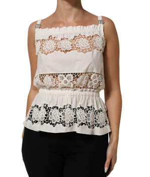 Dolce &amp; Gabbana White Poplin Openwork Embroidered Tank Top