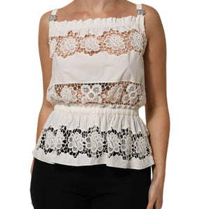 Dolce & Gabbana White Poplin Openwork Embroidery Tank Top