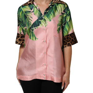 Dolce & Gabbana Pink Jungle Forest Oversized Blouse Shirt Top