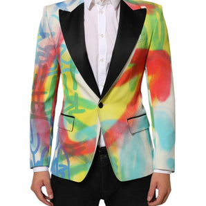 Dolce & Gabbana Multicolor Graffiti SICILIA 1 Button Men Suit Blazer