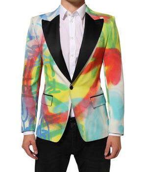Dolce & Gabbana Multicolor Graffiti SICILIA 1 Button Men Suit Blazer