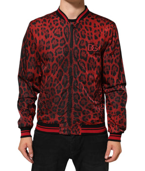 Dolce & Gabbana Red Leopard Print Full Zip Bomber Jacket