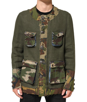 Dolce & Gabbana Brown Camouflage Linen Button Down Jacket