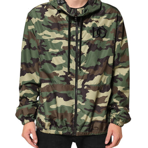 Dolce & Gabbana Green Camouflage Hooded Sweatshirt Jacket